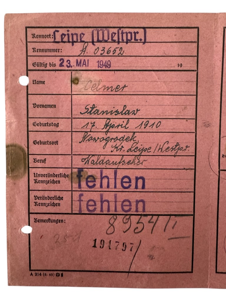 Original WWII German ID card Lipno in Poland
