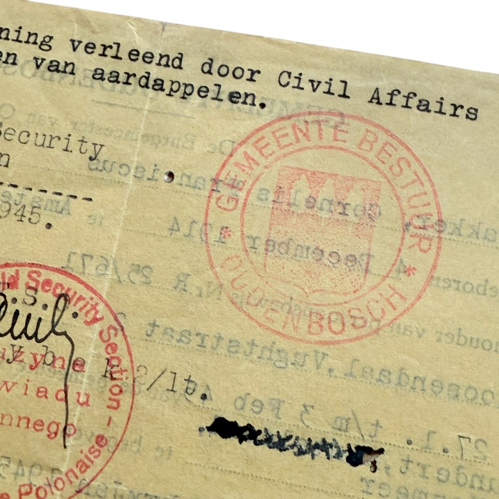Original WWII Dutch document Oudenbosch (1st Polish Field Security section) Roosendaal - Klundert - Nieuw-Vossemeer