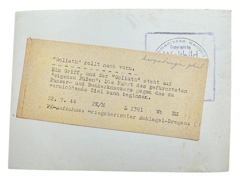 Original WWII German photo 'Goliath' back side