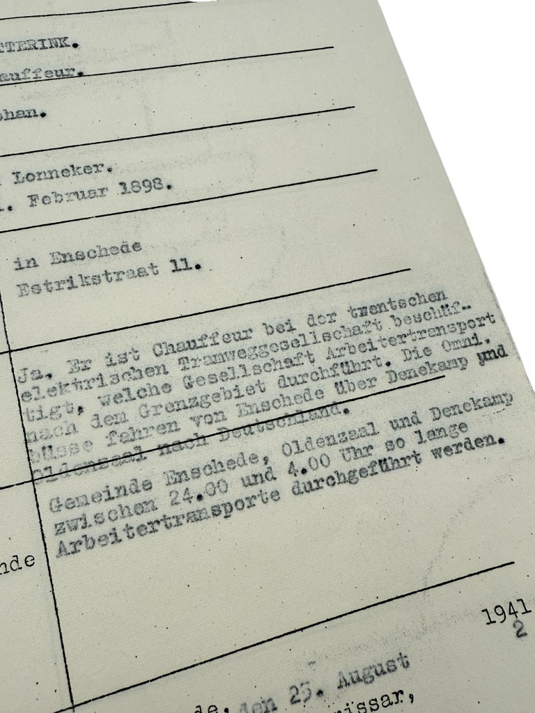 Original WWII German Sonderausweis form Enschede 1942