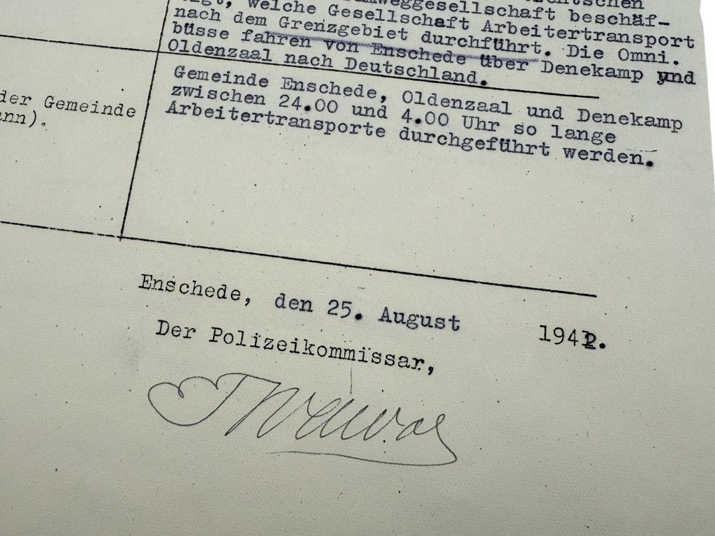 Original WWII German Sonderausweis form Enschede 1942