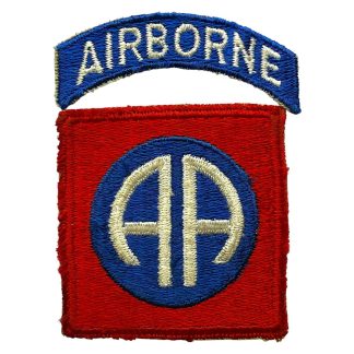 Original US WWII 82nd Airborne Division patch with All American AA insignia and Airborne tab, authentic World War II U.S. Army paratrooper embroidered militaria for collectors.
