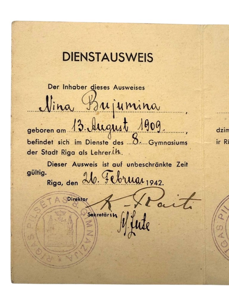 Original WWII German Dienstausweis Dienstausweis / Dienesta Apliecība from Riga in Latvia