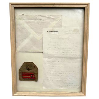 Original WWII Japanese framed Kempeitai insignia and a rank collar insignia of a Second Lieutenant