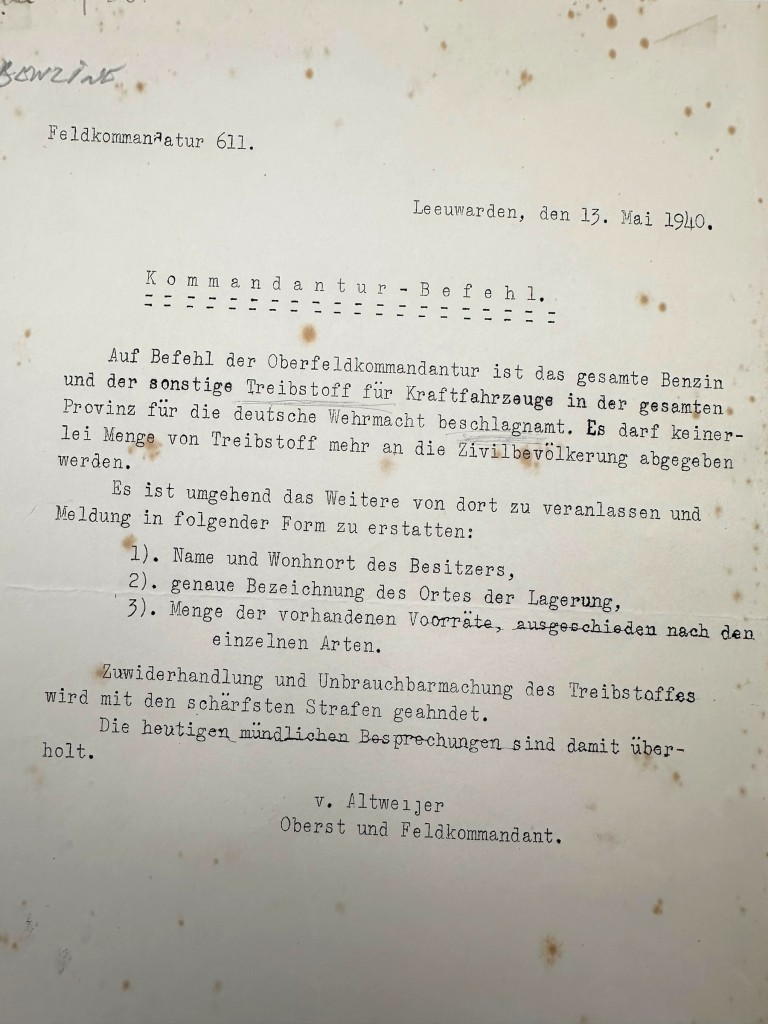 Original WWII German document Leeuwarden (Friesland)