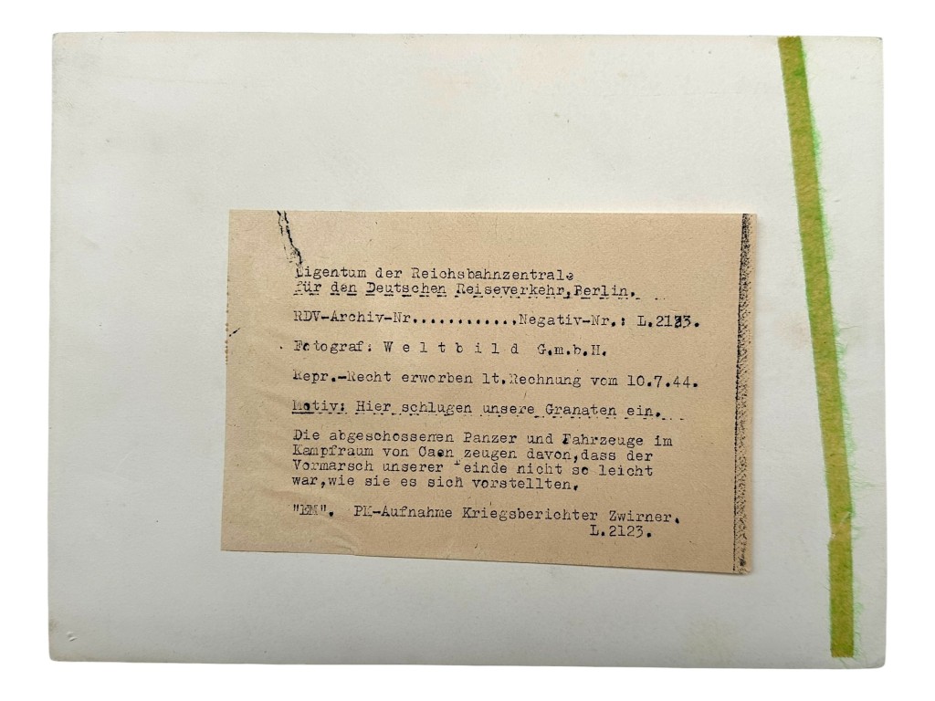 Original WWII German photo of the battlefield near Cean in Normandy in 1944 back side