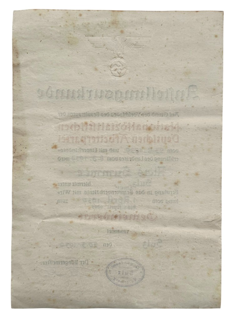 Original WWII German NSDAP citation from Sulz - Image 4