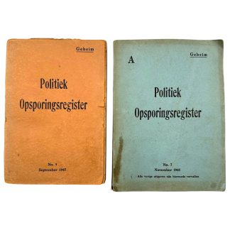 Origineel Politiek Opsporingsregister 1945 Geheim P.O.D. Nederland zuivering collaboratie arrestanten lijsten Tweede Wereldoorlog naoorlogse documentatie zeldzame archiefstukken set