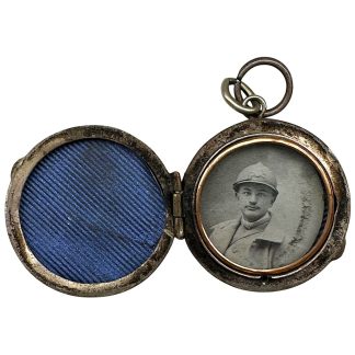Médaillon pendentif français Première Guerre mondiale avec photo originale de soldat français en uniforme 1914-1918, bijou souvenir militaire WW1, objet de collection militaria France