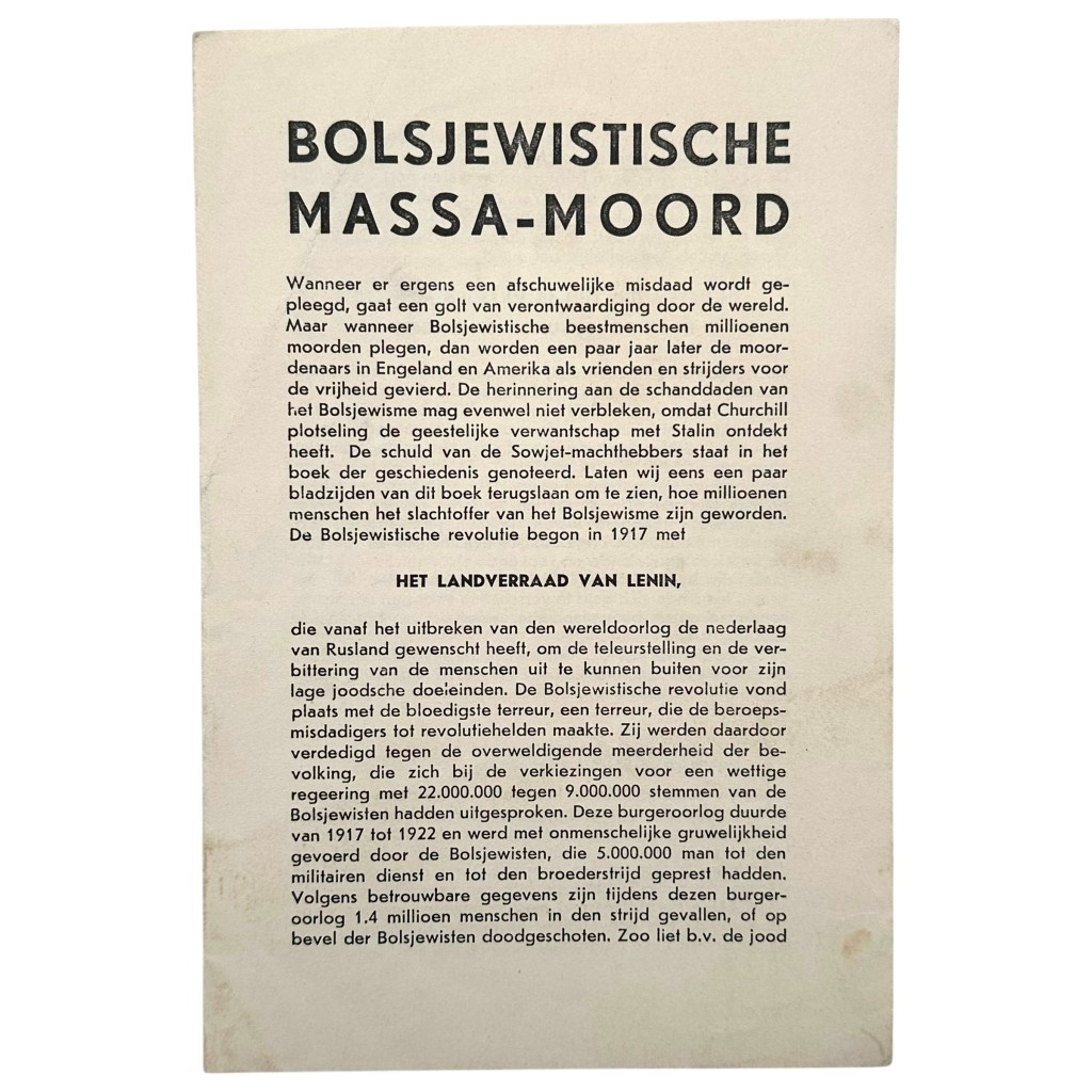 Original WWII Dutch NSB flyer 'Bolsjewistische Massa-Moord'