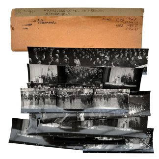Set van 34 originele NSB Fotodienst foto’s Kringledenappel Heerlen 14 mei 1944 met Anton Mussert, Nederlandse Waffen-SS vrijwilligers in publiek, Agfa Brovira gemerkt – zeldzame Nederlandse WO2 NSB documentatie voor verzamelaar