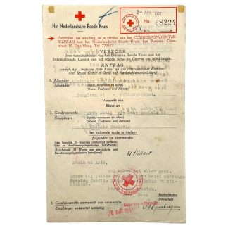 Tweede Wereldoorlog Rode Kruis correspondentieformulier 1941 tussen Hillegersberg (Nederland) en Bizerte, Tunesië, met stempels 2 APR 1941 en 9 JUNI 1941 – origineel WO2 document via Internationaal Comité Rode Kruis Genève, zeldzaam verzamelobject voor WWII document verzamelaars.