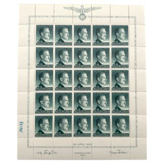 Original WWII German Adolf Hitler stamp sheet 20 April 1943