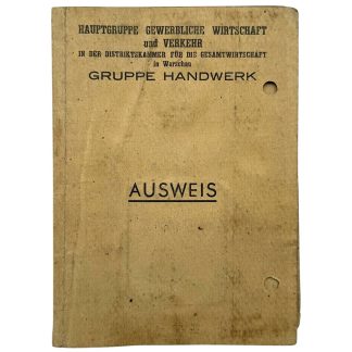 Original WWII German Ausweis Hauptgruppe Gewerbliche Wirtschaft und Verkehr – Gruppe Handwerk in Warschau in Poland