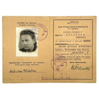 Original WWII German Ausweis Industrie- und Handelskammer / Izba Przemysłowo-Handlowa in Lublin in Poland 1942