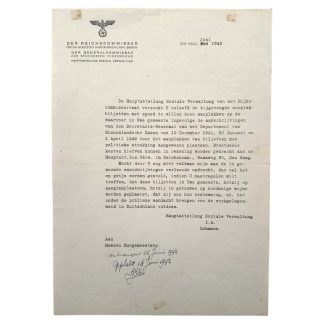Original WWII German Der Reichskommissar für die besetzten niederländischen Gebiete, Hauptabteilung Soziale Verwaltung document Den Haag