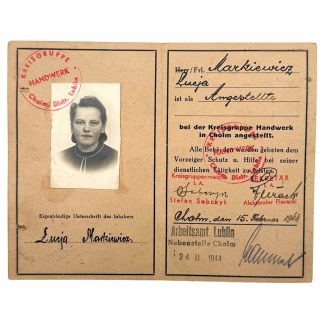 Original WWII German Dienstausweis Hauptgruppe Gewerbl. Wirtschaft u. Verkehr – Kreisgruppe Handwerk Cholm (District Lublin) in Poland - militaria