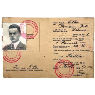 Original WWII German Fahrradausweis / bicycle registration card Kreishauptmannschaft Tarnów - Radłów in Poland - militaria - historical collectible
