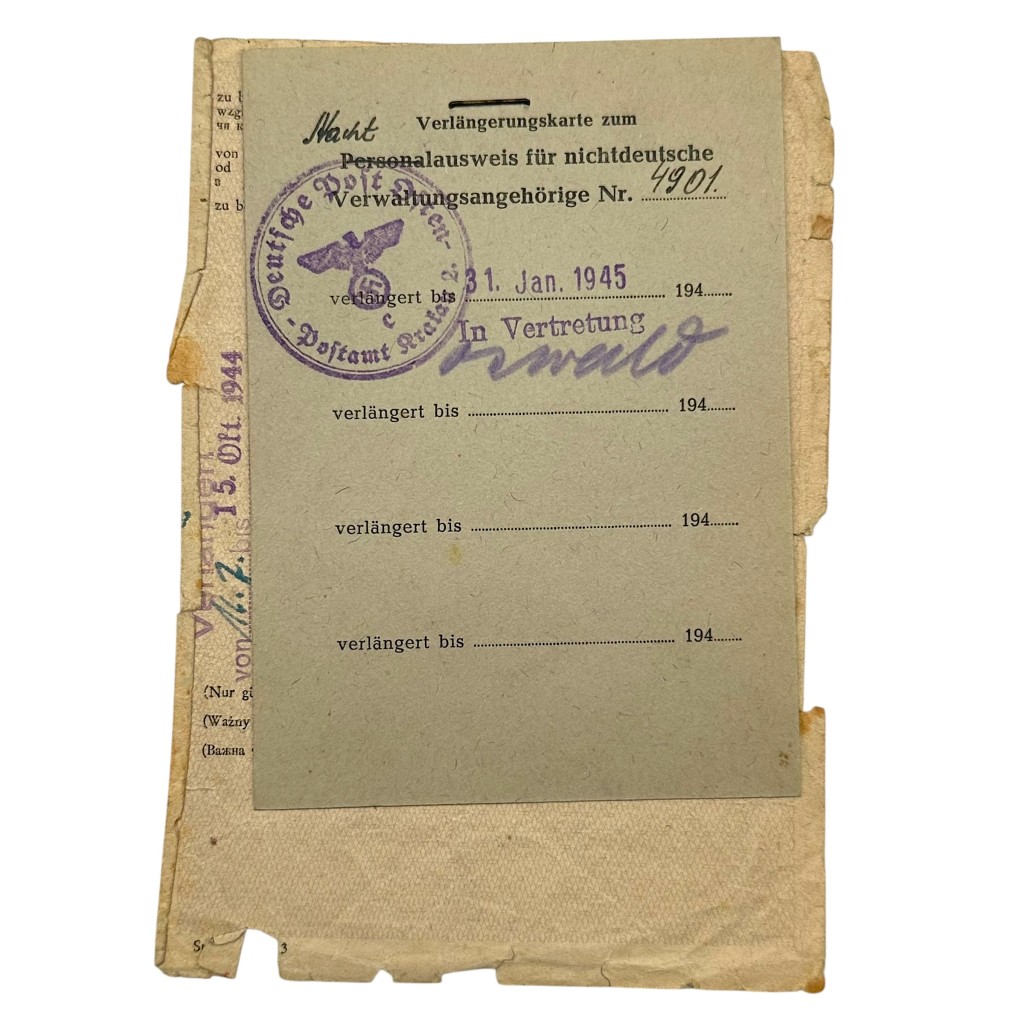 Original WWII German Nachtausweis from Krakow in Poland 1944