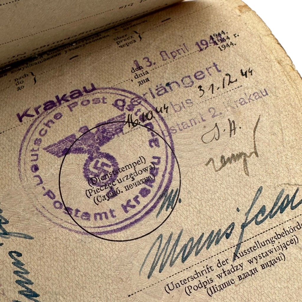 Original WWII German Nachtausweis from Krakow in Poland 1944