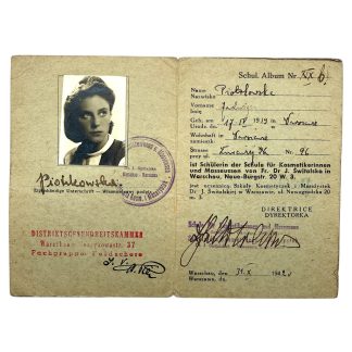 Original WWII German Schülerausweis (Legitymacja szkolna) Warschau in Poland 1942