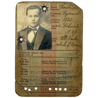 WW2 German Schülerausweis 1942/43 Krakau student ID card Städtische Strassenbahn Krakau, Ryszard Sachulz Podgórze 47, Staatliche Fachschule für Bau, General Government occupation tram pass with photo, original WWII document collectible item