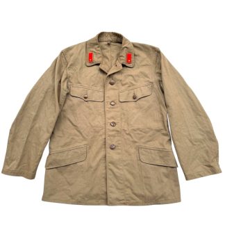 Original WWII Imperial Japanese Army Type 3 summer uniform jacket 1944 khaki cotton field tunic with collar rank tabs and interior stamps, Japanese military militaria collectible