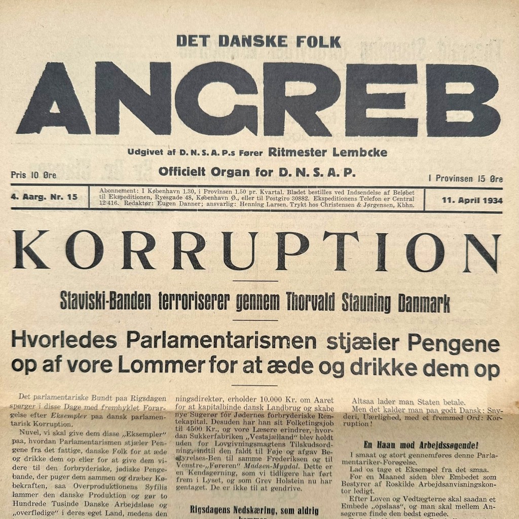 Original early 1934 Danish D.N.S.A.P. newspaper ‘Det Danske Folk ANGREB’