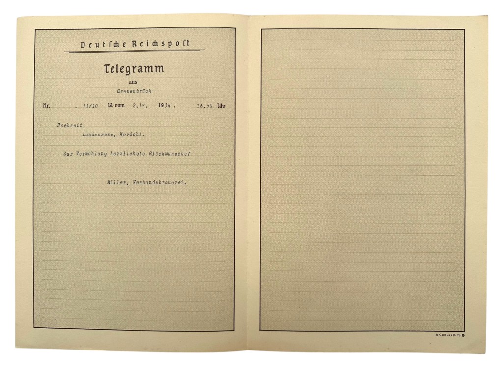 Original 1934 German Reichspost telegram - Image 3