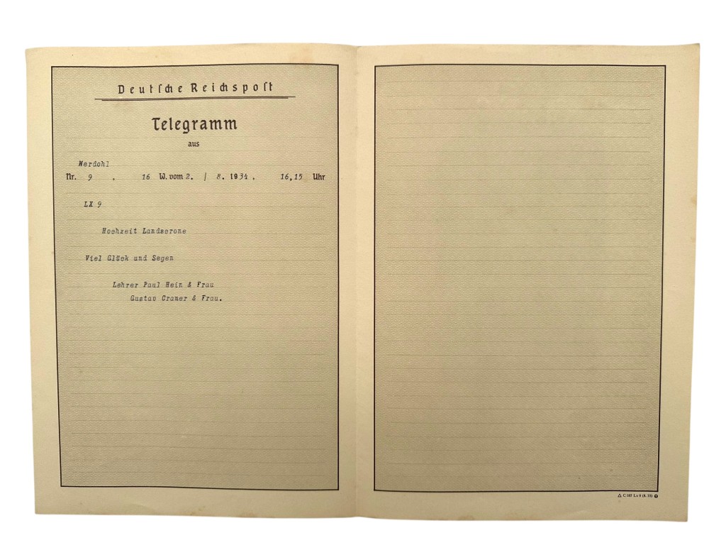 Original 1934 German Reichspost telegram - Image 3