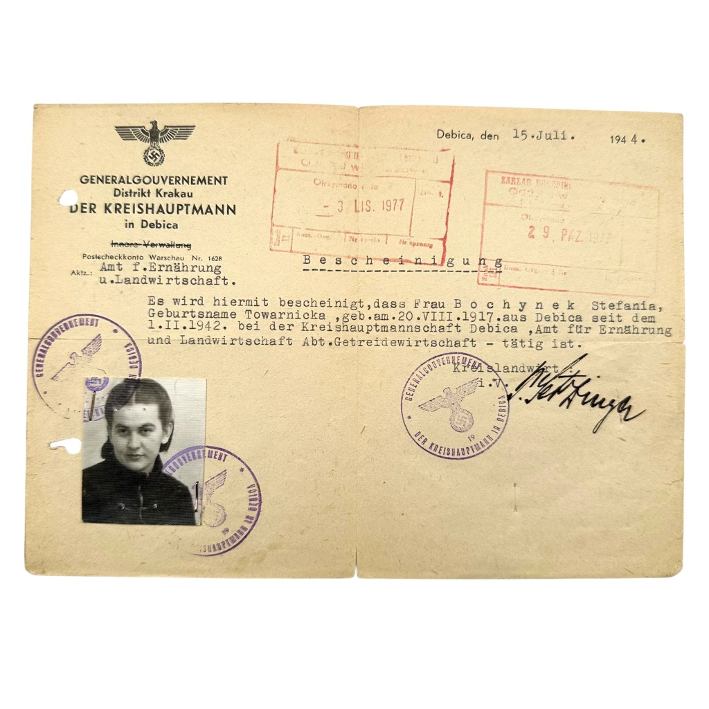 Original WWII German/Polish set Identity cards Debica and Krakow 1944 - Image 2