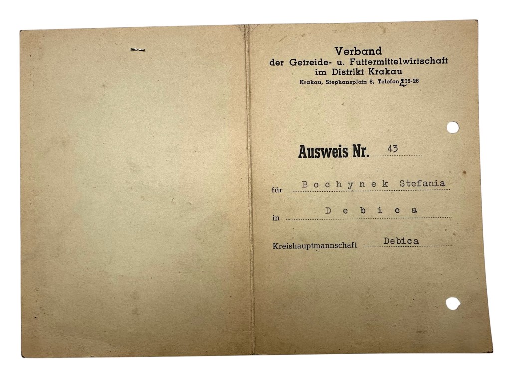 Original WWII German Ausweis occupied Poland - Debica and Krakow in 1944
