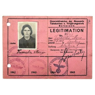Original WWII German ID card from Borszczow in Poland 1942