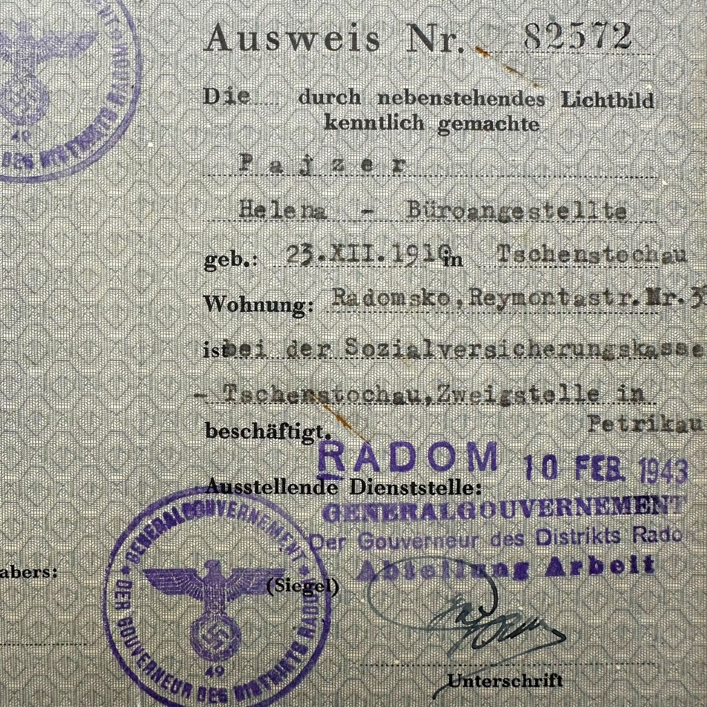 Original WWII German Ausweis from occupied Poland - Tschenstochau and Radom - Image 3
