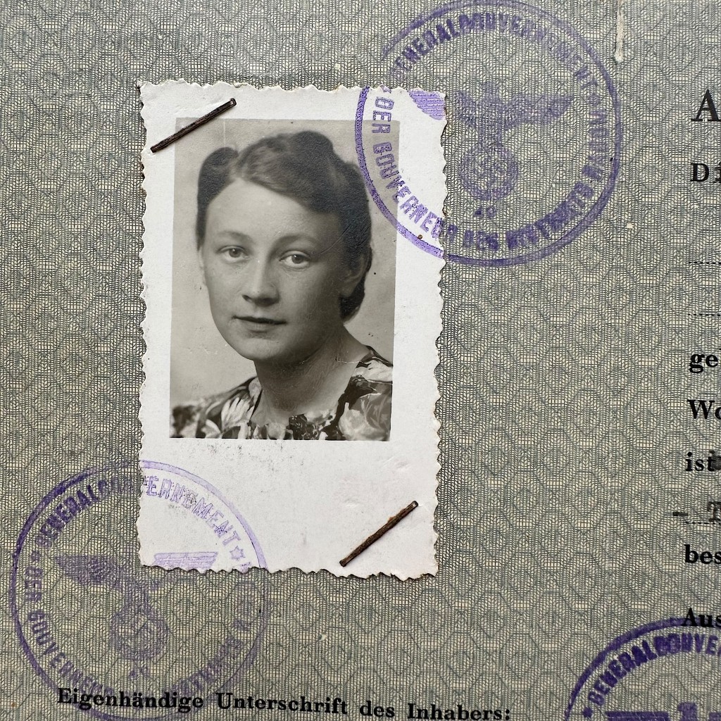 Original German Ausweis Helena Pajzer 1943 Radom General Government Poland WWII ID document with photo and stamps