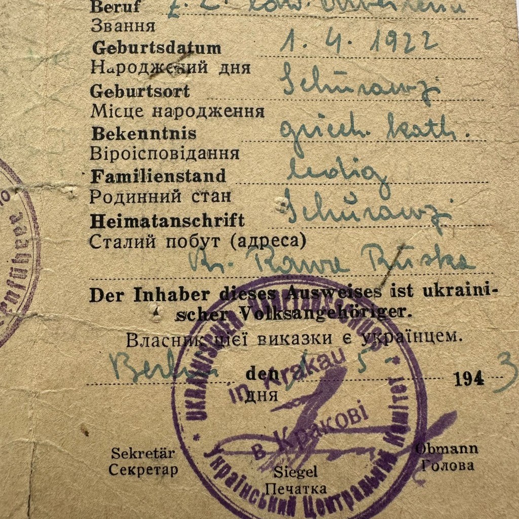 Original WWII German Ausweis from occupied Poland - Ukrainian Relief Committee - Image 3