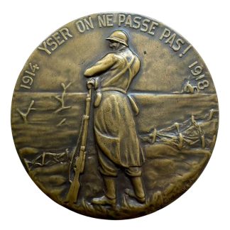 Originele Belgische 1914-1918 Yser On Ne Passe Pas herdenkingspenning Belgische soldaat Eerste Wereldoorlog Carte du Feu militaria