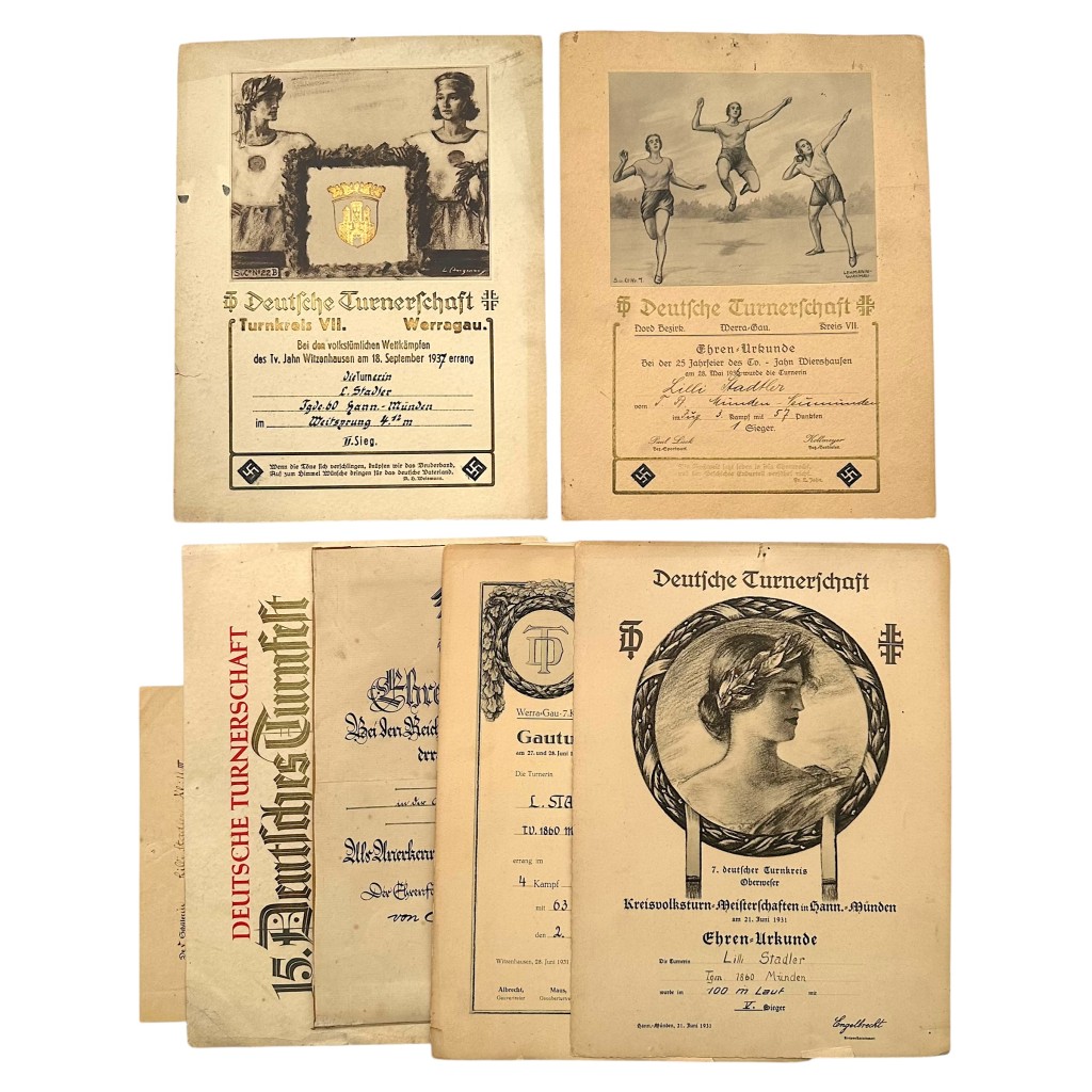 Original German sports certificates 1926 1937 Deutsche Turnerschaft documents set historical collectible
