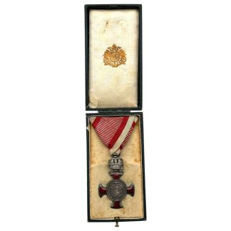 Original Austrian Hungarian Silver Merit Cross 1849 Franz Joseph Viribus Unitis medal in case imperial Austria award