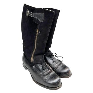 Original 1943 RAF Escape pattern Flying Boots, WWII Royal Air Force sheepskin lined flight boots with zipper and buckle – rare British WWII aviation militaria collectible.