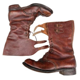 British WWII officer boots 1944 Mocassin Ltd Northampton leather military boots British Army World War II officer footwear original pair collectors militaria.
