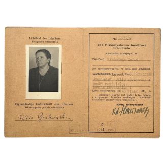 Original German Polish Ausweis Lublin 1942 Industry and Trade Chamber identity document occupied Poland WWII