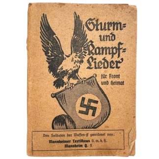 Original WWII Waffen-SS “Sturm und Kampflieder” songbook 1941, SS-Infanterie Ersatz Bataillon Germania stamped booklet, German SS militaria collectible