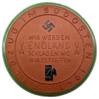 Original WWII German porcelain propaganda medal from 1941 'Wir werden England schlagen wo wir es treffen'