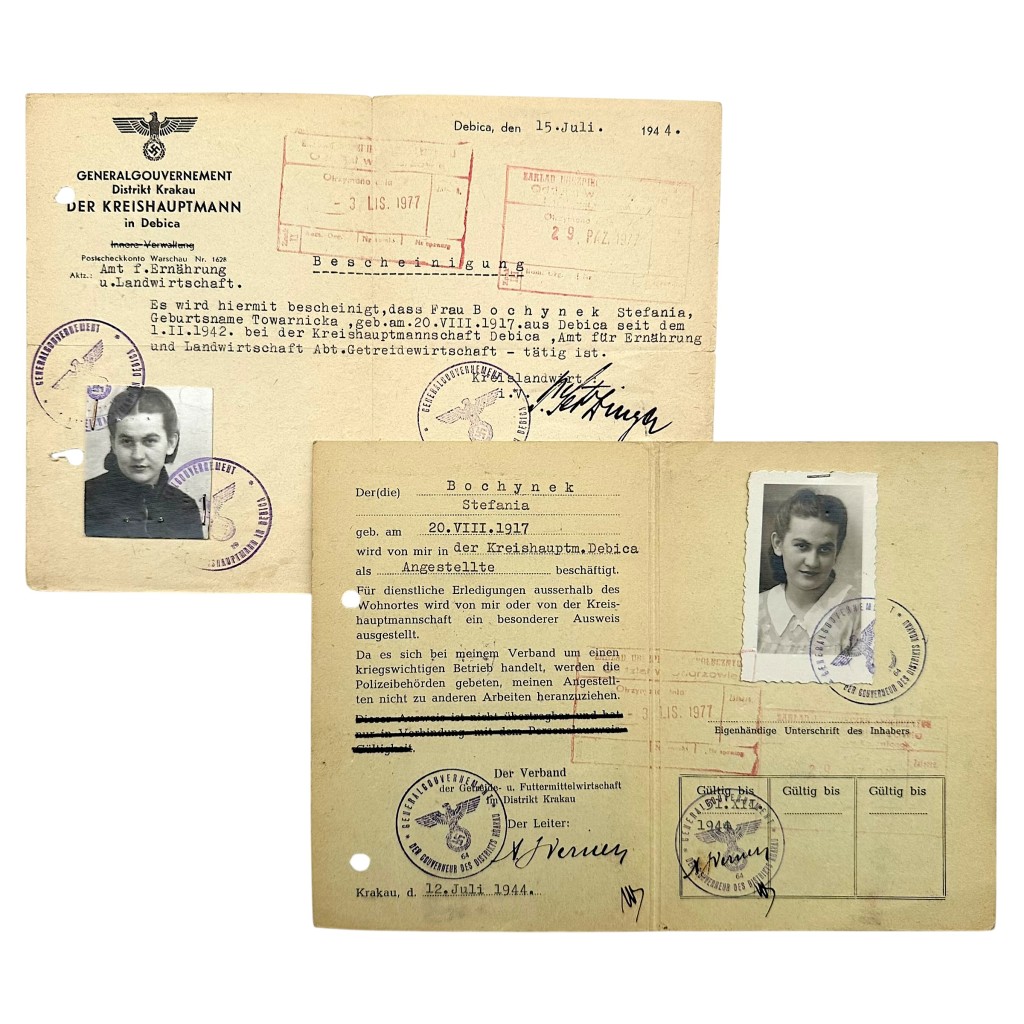 Original WWII German/Polish set Identity cards Debica and Krakow 1944