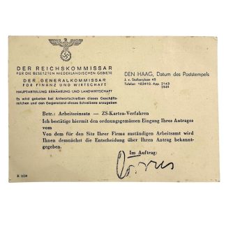 Original WWII German document Reichskommissar für die besetzten niederländischen Gebiete Den Haag