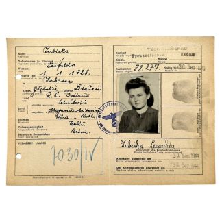 Original WWII German Kennkarte of Leopolda Zubicka from Poland with Radom - Czestochowa