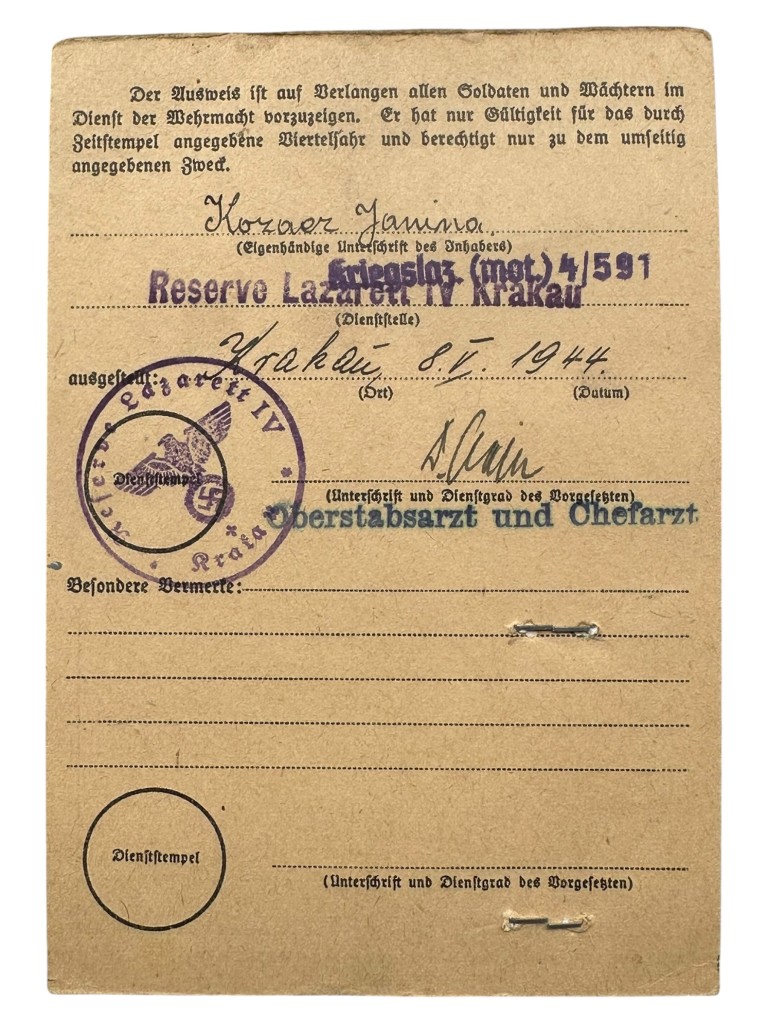 Original WWII German Nichtdeutscher Dienstausweis Krakow in Poland 1944 - Image 3