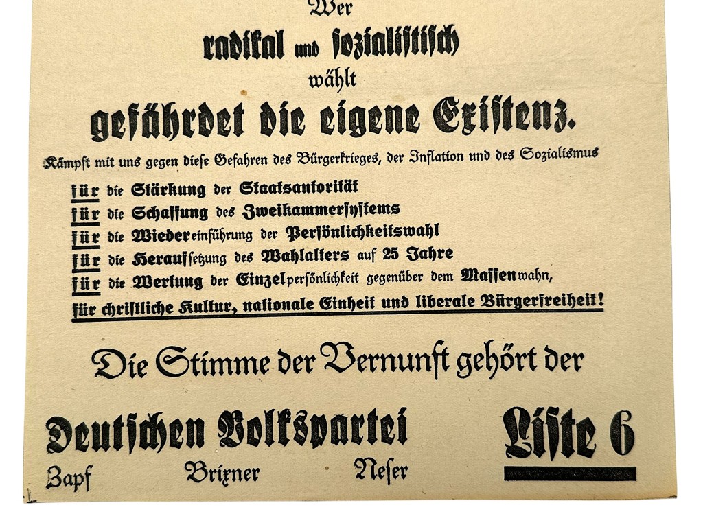 Original 1923-1924 German Deutsche Volkspartei elections poster - Image 3