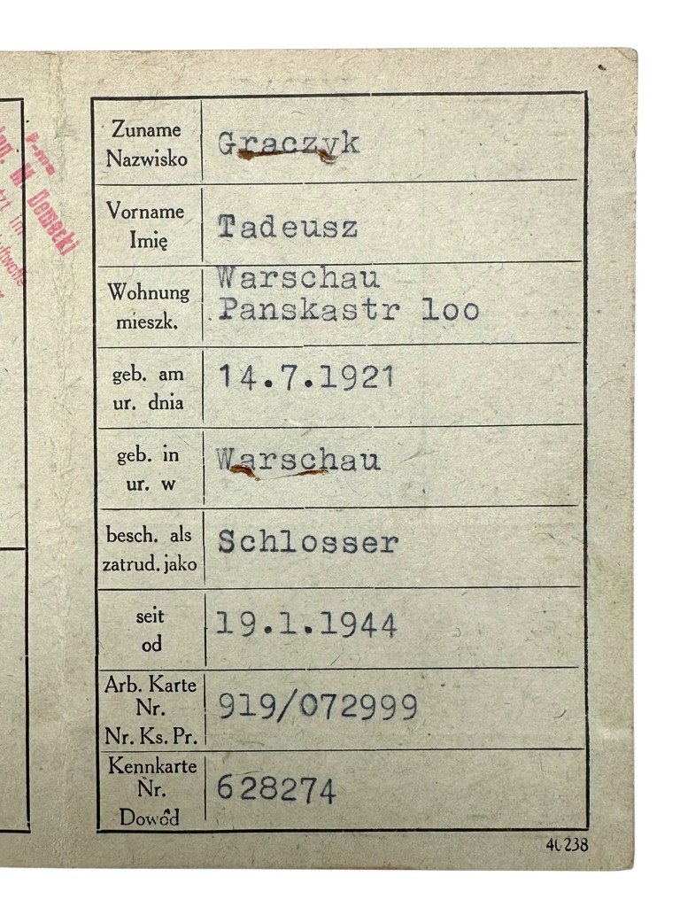 Original WWII German Betriebs-Ausweis Baustofflager Luftwaffe in Warsaw in Poland 1944 - Image 4